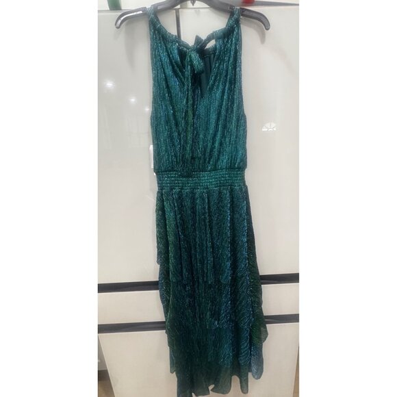 1.State Womens Green Metallic Tiered Halter Midi Dress M - Picture 6 of 8